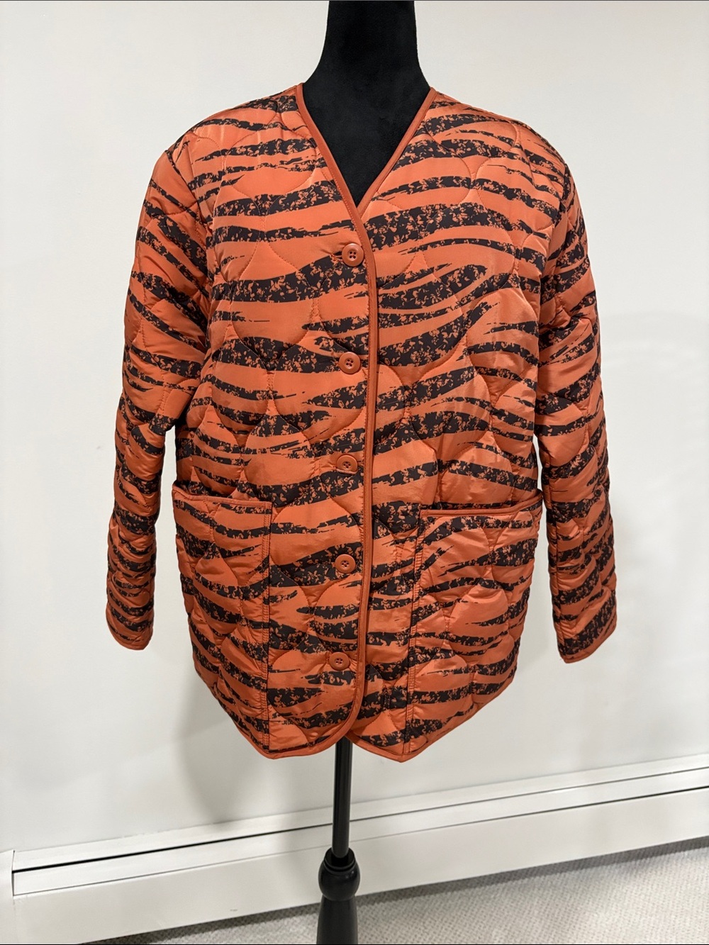 Anine Bing Orange and Black Quilted Button Jacket